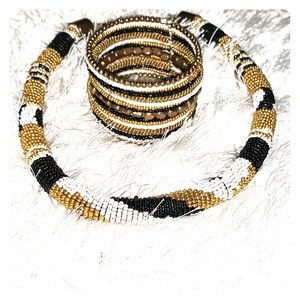 Black, White & Gold Necklace & Bracelet